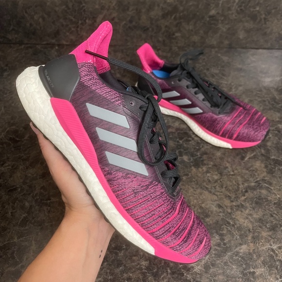 Adidas Pink Solar Glide Boost Running Shoes Women Size 7.5 - Picture 1 of 8